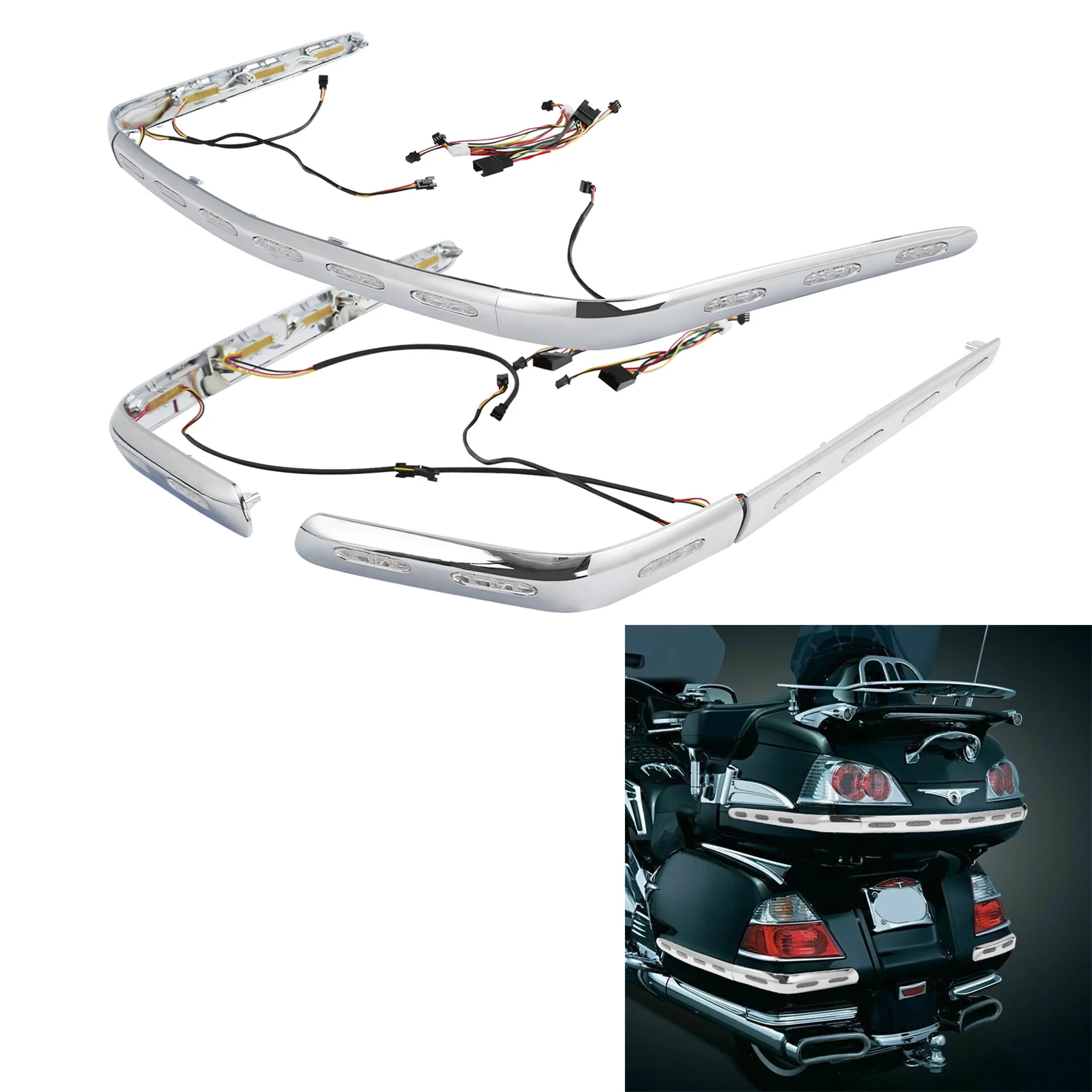 

Rear Trunk Saddlebag Trim w/ LED Light Set For Honda Gold Wing 1800 GL1800 2001-2011 Motorcycle Clear/Red/Smoke
