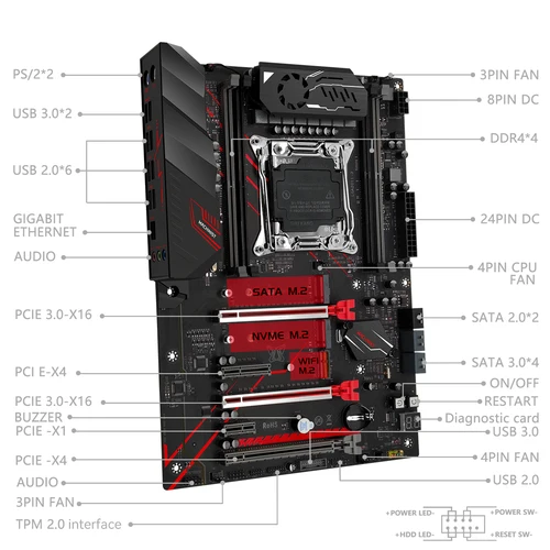Imagen 2 del producto MACHINIST X99 Combo de placa base opcional Xeon E5 2680 V4 LGA 2011-3 CPU y DDR4 16GB RAM Kit ATX TPM2.0 MR9A PRO MAX USB3.0