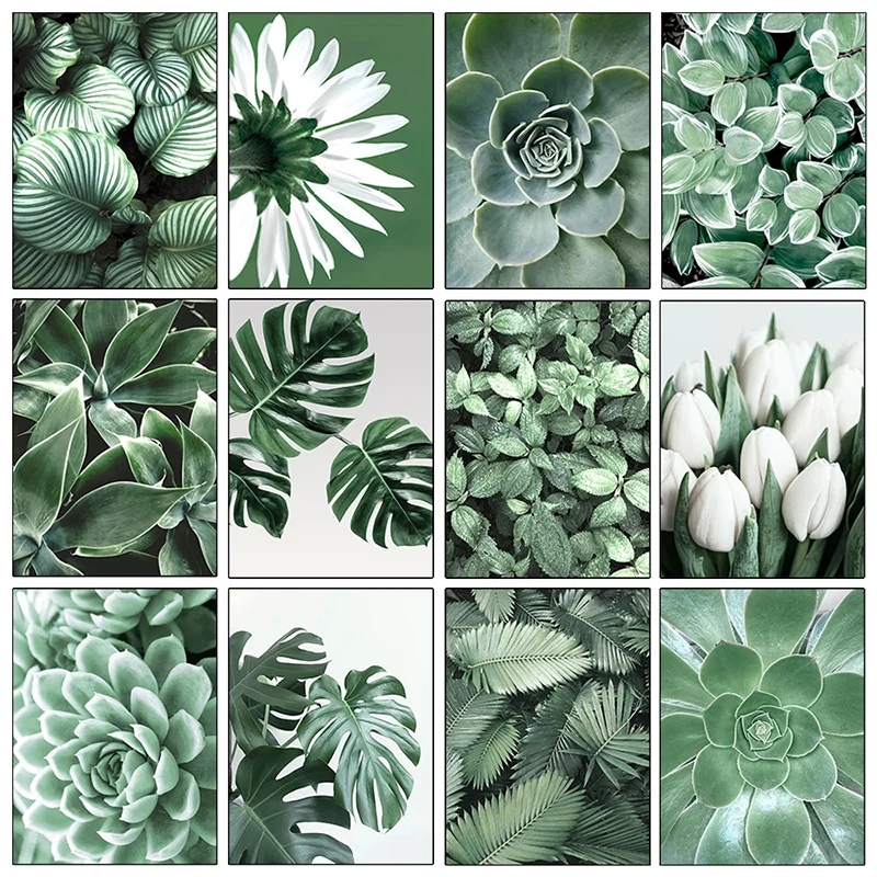 

unframe Modern 5D DIY Diamond Painting Green Plant Mosaic Embroidery Leaf Flower Cross Stitch Wall Art Home Fresh Living Room De