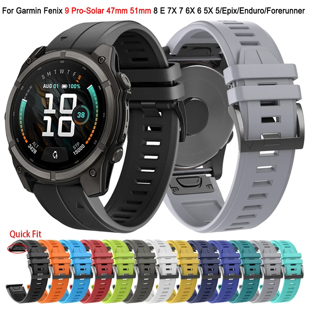 QuickFit 26 22mm Silicone Sport Band for Garmin Fenix 9 9Pro-Solar 47mm 51mm 8 E 7X 6X 5X Epix Pro Enduro3 Tactix Strap Bracelet