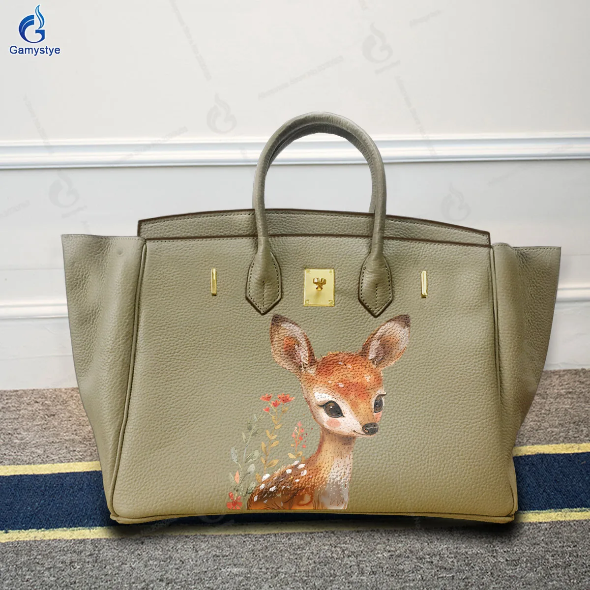 

Graffiti Artisc Printed Bags Cartoon hand-drawn deer design Genuine Leather Women'S Bags Promotion Luxury Women Bags Bolsos Muje