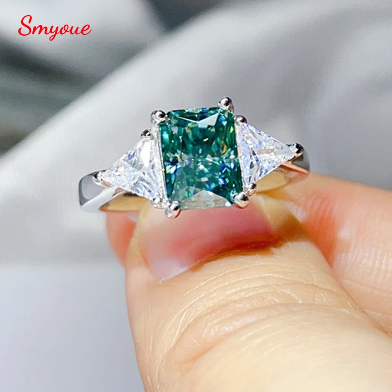 

Кольца Smyoue с муассанитом 2 карата (6*8 мм) огранки «Радиант» для женщин, с зелеными камнями, обручальные кольца для девушек, изысканные ювелирные изделия из чистого серебра 925 пробы, оптом