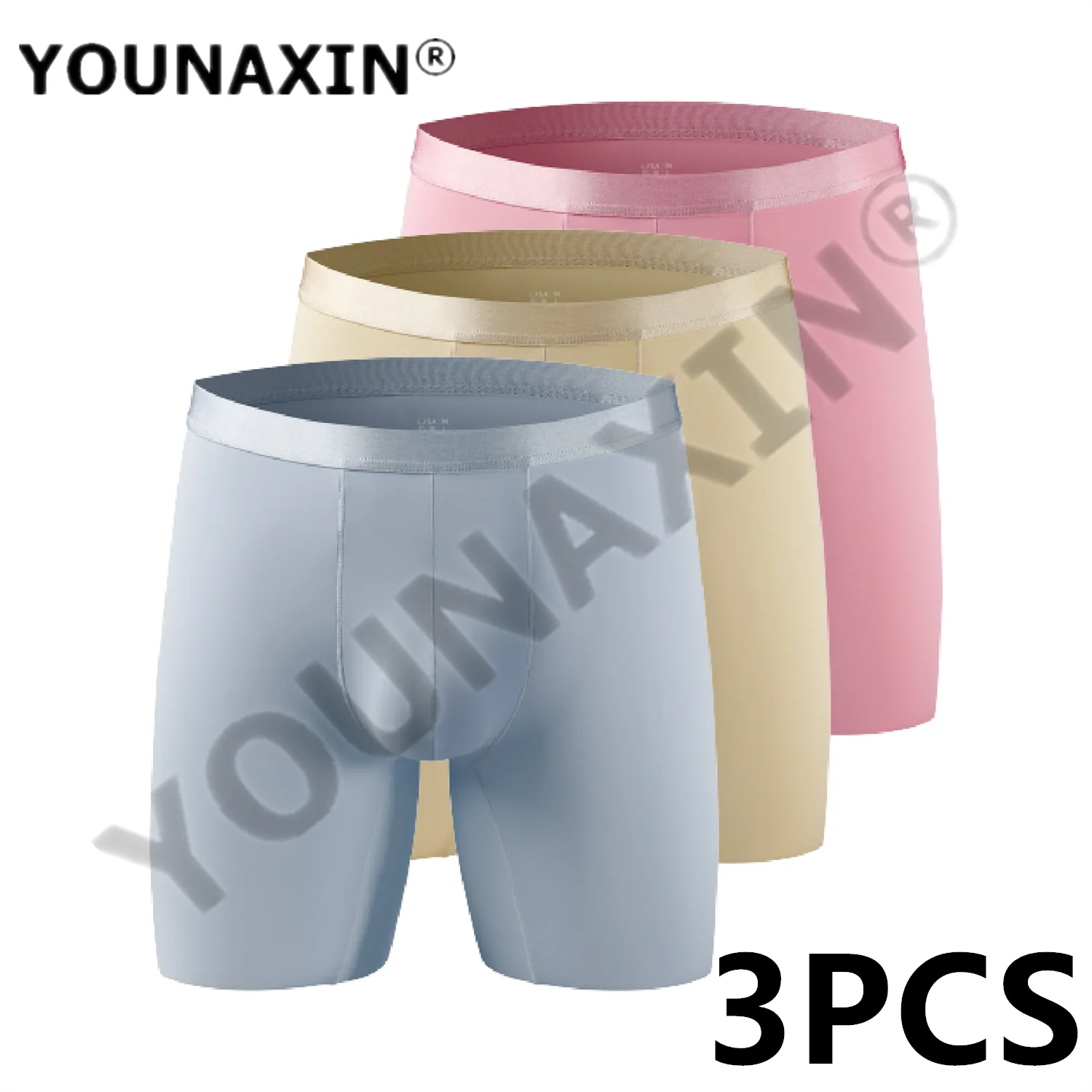 3 Pcs Men Underwear Ice Silk Long Boxer Briefs Soild Breathable Boxershorts Panties Undies Underpants UnderShorts L XL 2XL 3XL