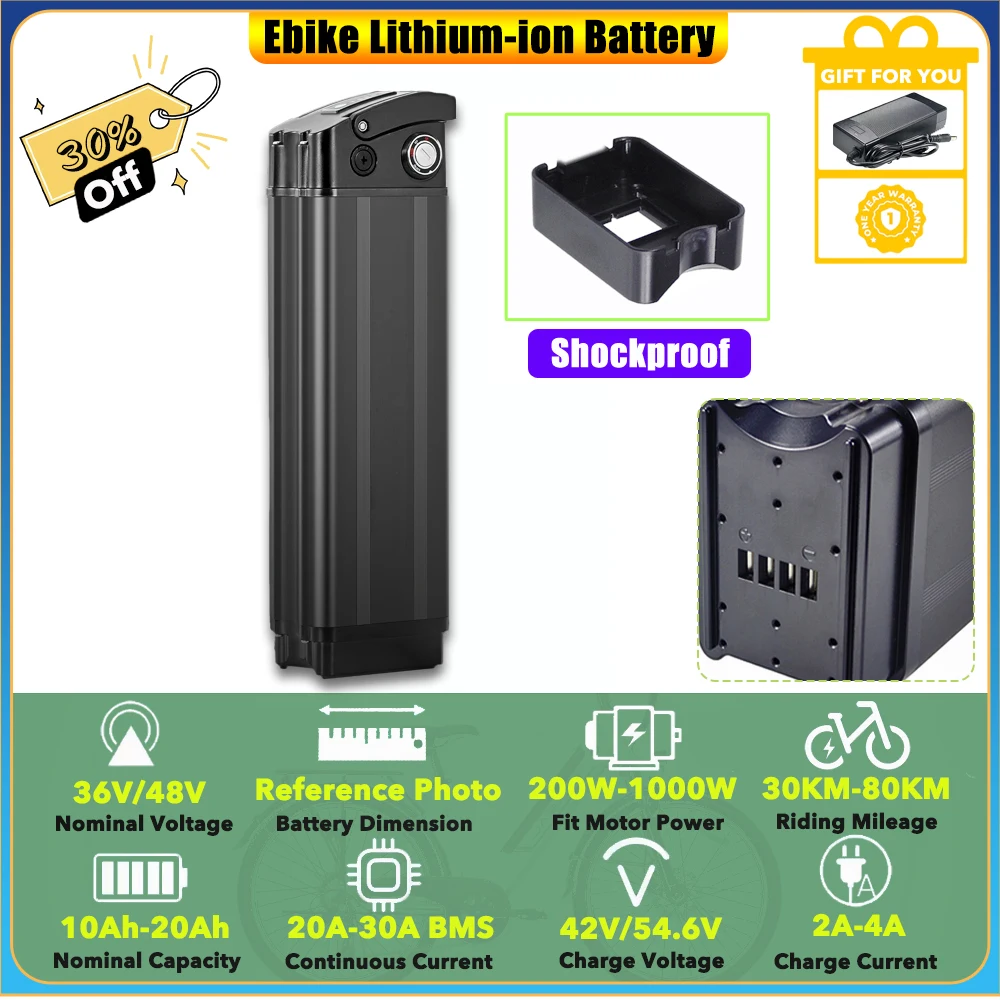 

Mid Tube Spare Lithium Battery Pack 36V 10.4Ah 13Ah 15Ah 18Ah 20Ah for MilePort 1 Peak 700W Foldable Stepthrough Fat Tire Ebike