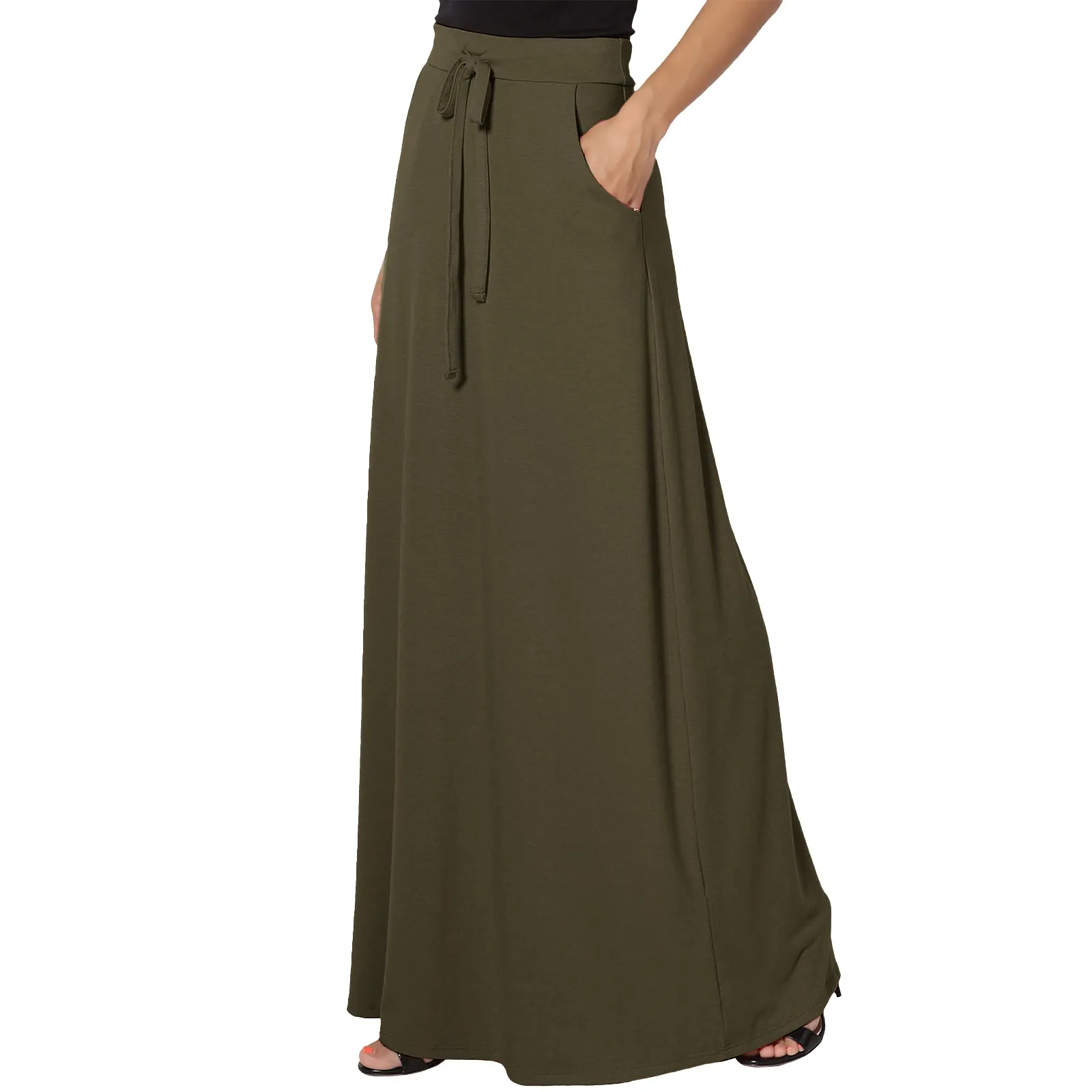 

Elegant Skirt Stylish High Waist Maxi Skirt with Tummy Control A-line Pockets Casual Solid Color Sundresses for Women Lady 2024