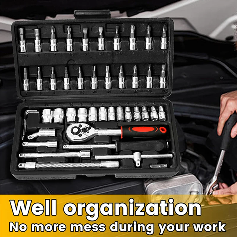 

46PCS Socket Wrench Tool Set, Multifunctional Car Repair & Household Maintenance Kit