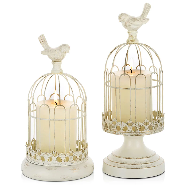 A set of 2 cage style candle holders, decorated with Gothic retro center, 10 inches/12 inches high, wedding decoration