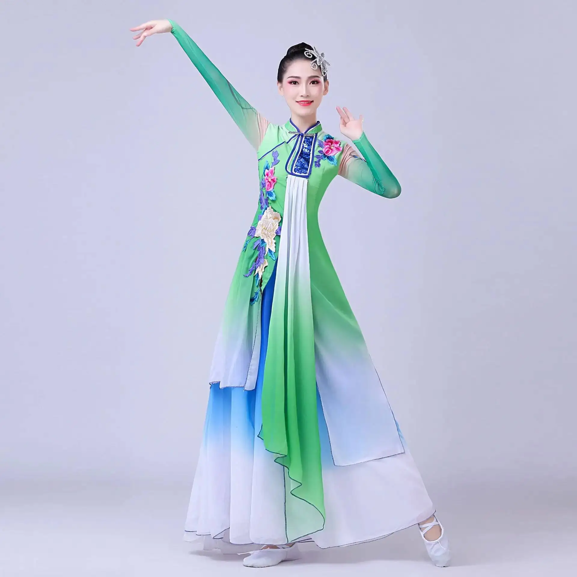 Ropa de baile para abanico para mujer, ropa de baile de ópera de estilo chino, trajes de actuación de danza clásica, vestido étnico tradicional
