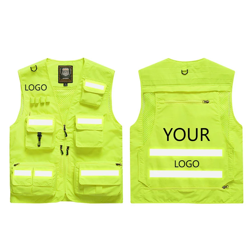 Reflective Vest Logo Custom MAN VEST Summer Working Vest Sleeveless Jacket Sports Men Plus Size Outerwear Mountaineering Fishing