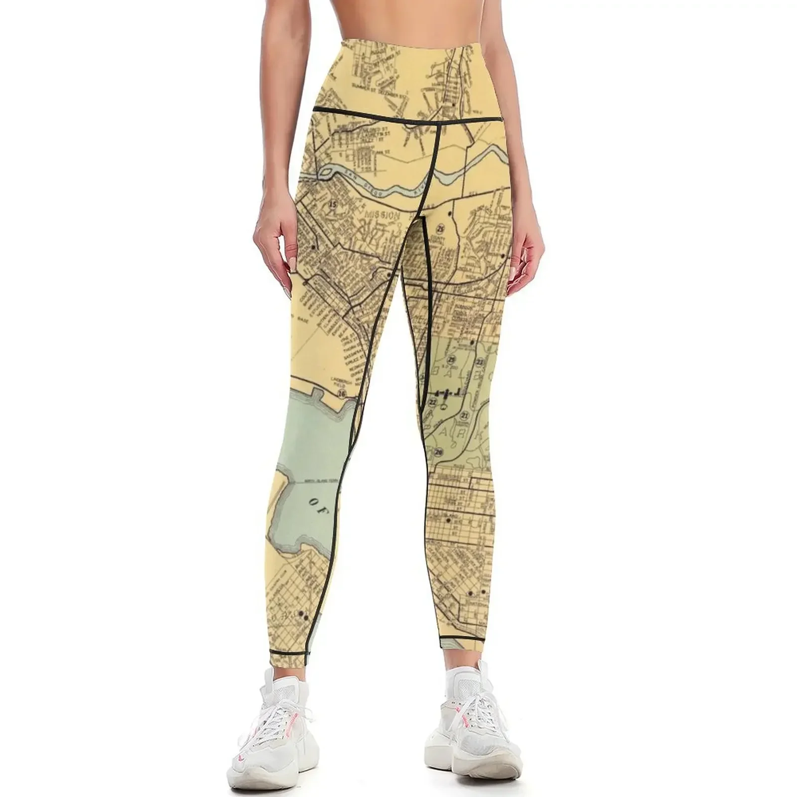 

1935 Vintage Street Map of San Diego Leggings Jogger pants gym wear trousers jogging pants Womens Leggings