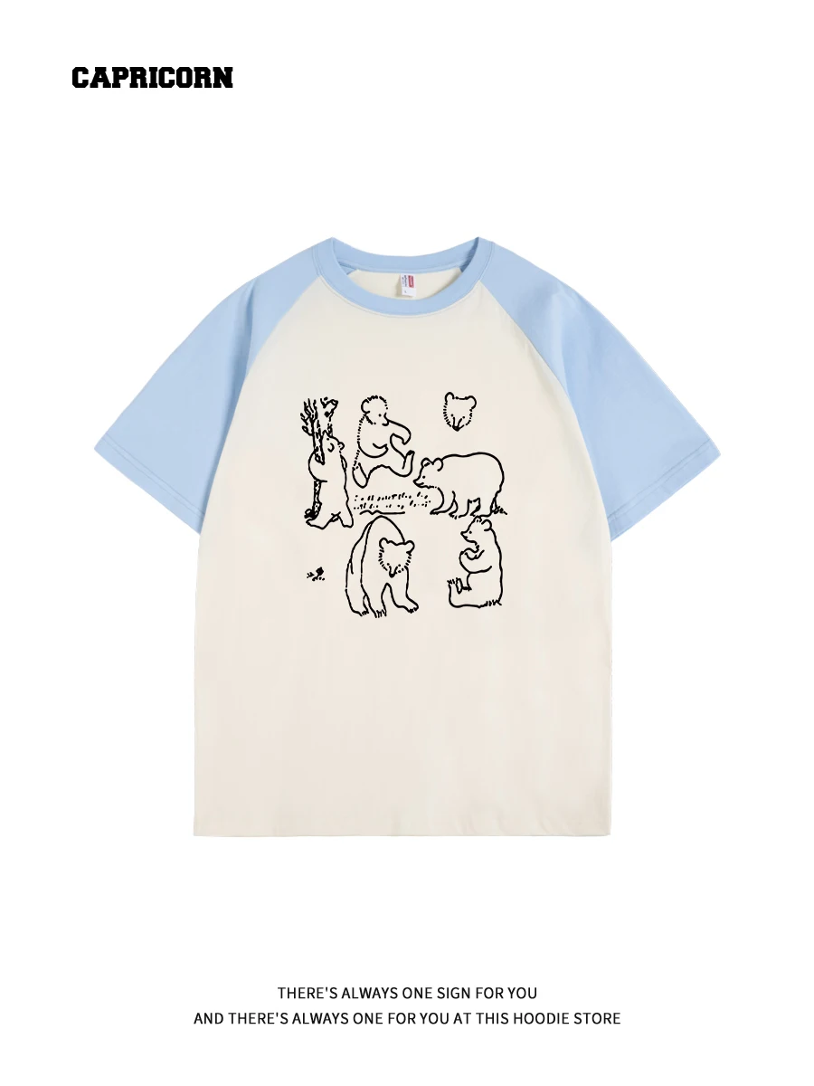Capricorn Polar Bear Casual Loose Women's Short Sleeve Top Summer New Trend Brand Versatile Cotton round Neck T-shirt
