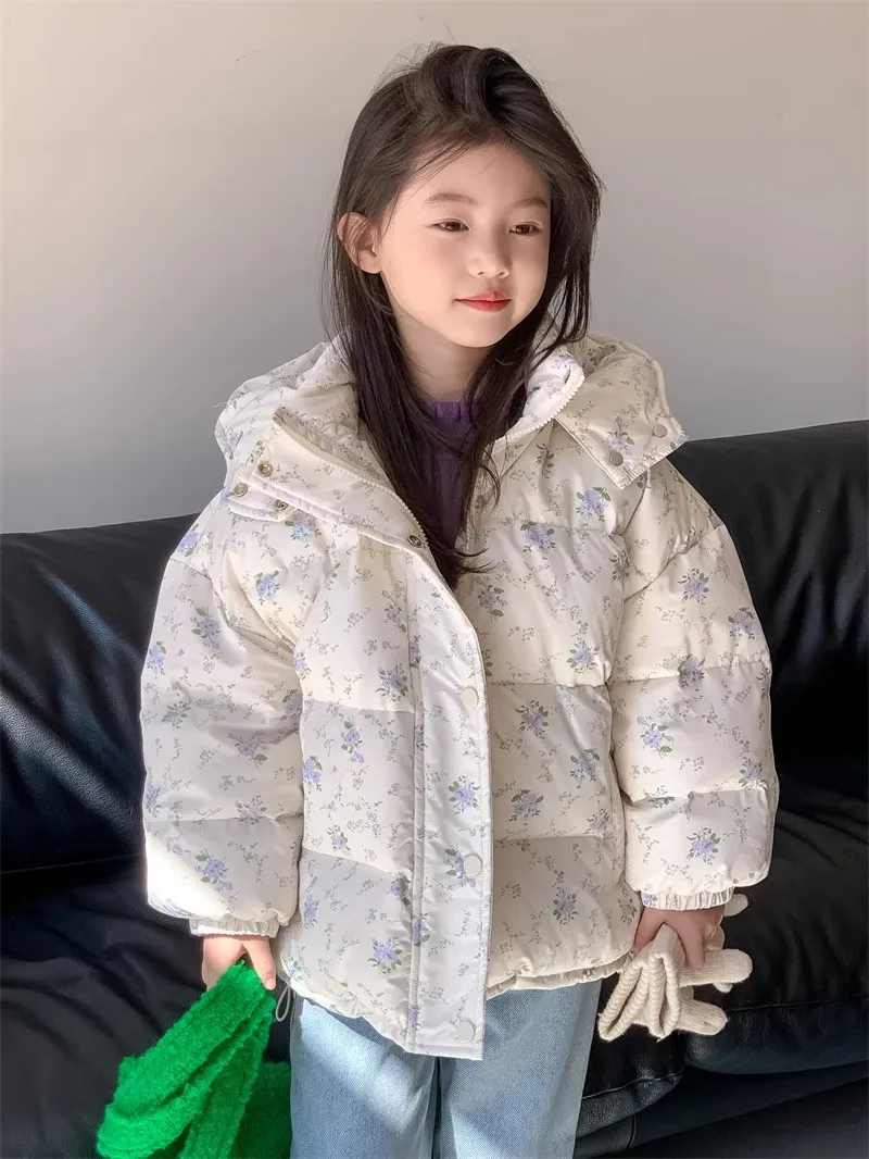 Girls' Down Cotton Jacket Winter New Style Children's Hooded Bread Coat Princess Thicken Parka 90-160cm