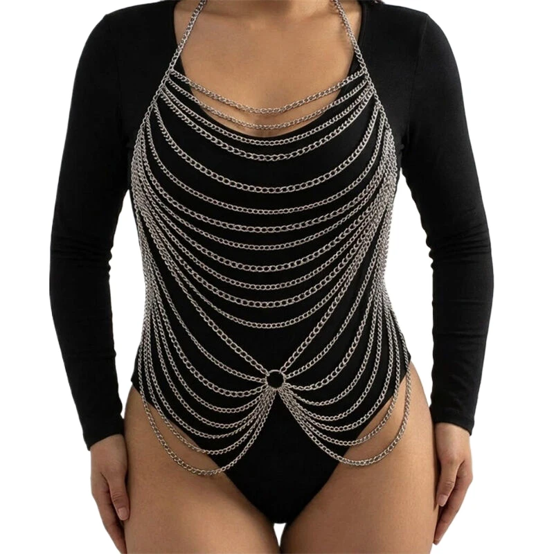 2026 Sommer Strand Damen Top Mode Mehrschichtige Ketten-Accessoires Sexy Kleidung Crop Top Gold Silber Musikfestival Accessoire – Detail 2