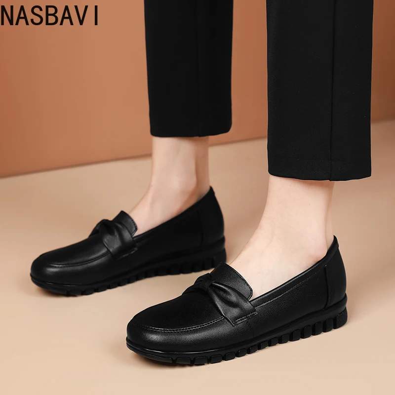 

NASBAVI Women Ballet Flats Genuine Leather Shoes Spring Soft Casual Comfy Ballerina Flat Ladies Shallow Slip On Female Loafers