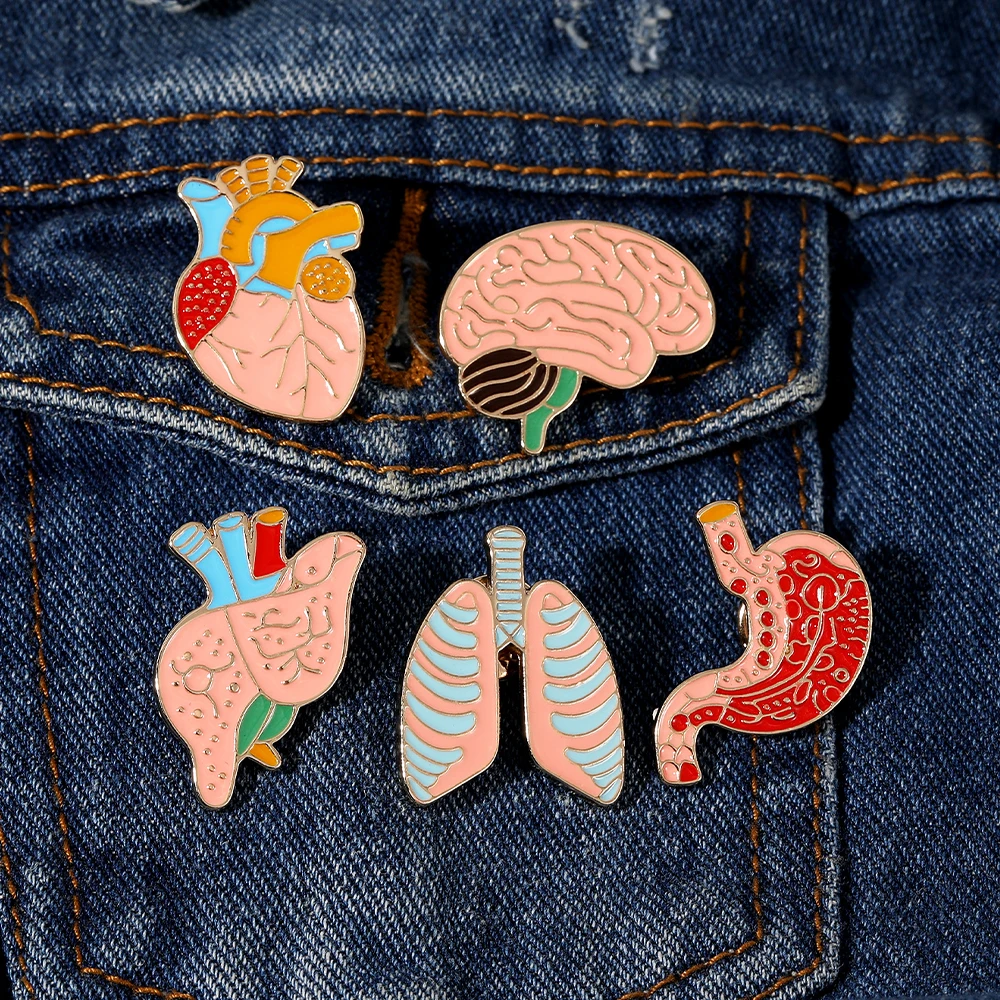 Pretty Body Parts Collection Brooches Personality Liver Stomach Lung Heart Brain Shaped Enamel Pins