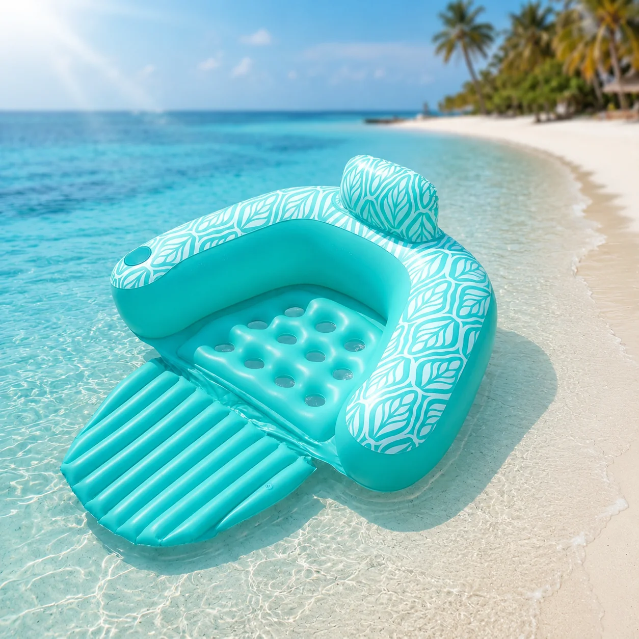 

Water Single-Person Leisure Lounge Chair, Inflatable Floating Chair with Backrest + Cup Holder, Soft Flocked Fabric, Foldable and Portable, 145×120cm, Suitable for Swimming Pools, Lakes, and Sea Water