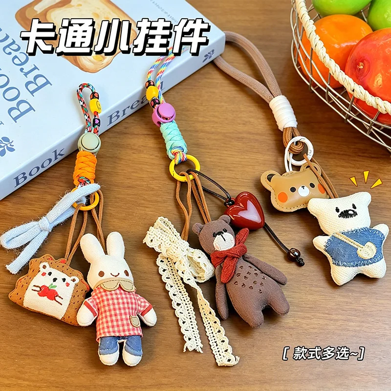 Keychain Charm Handmade Fabric Forest Cute Bunny Bear Cat Penguin Dog Elephant Cartoon Doll Bag Pendant Lightweight Multicolor