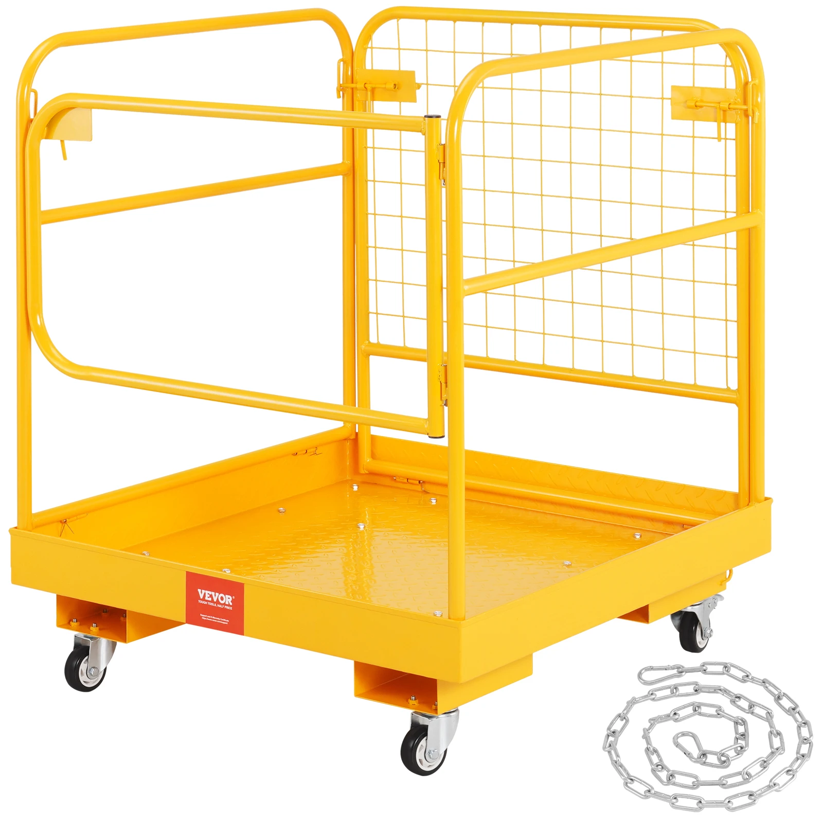 VEVOR Forklift Safety Cage 1200 lbs Load Capacity Folding Forklift Work Platform with Lockable Swivel Wheels for Aerial Work