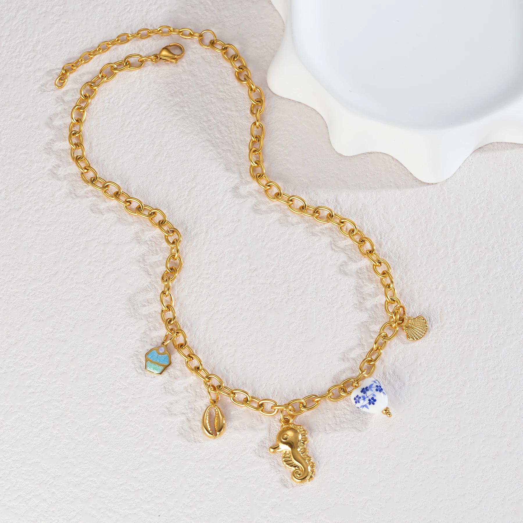 Fashion Ceramic Shell Necklace & Bracelet Set for Women