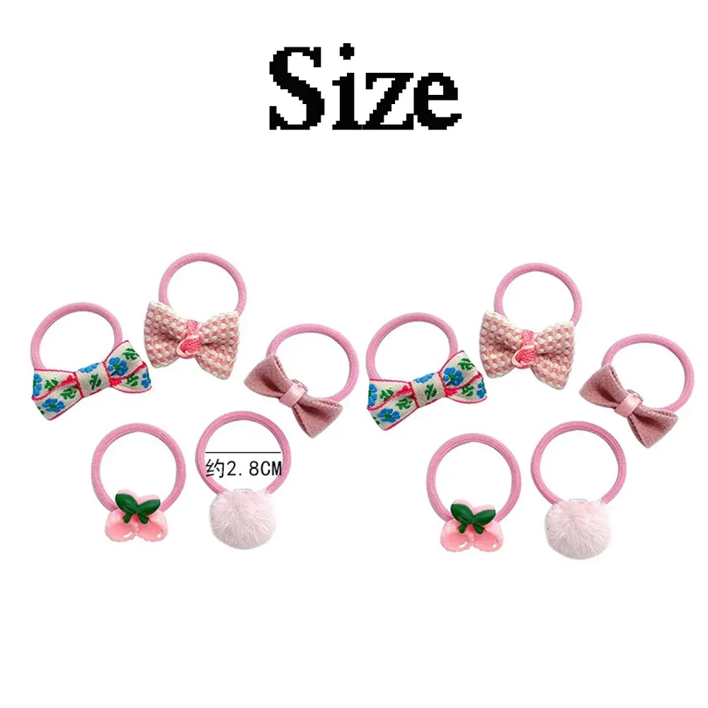 10pcs/Set Cute Cloth Bowknot Hair Ties Cartoon Princess Bear Rabbit Head Rope Candy Color Ponytail Holder Bands For Toddler Girl