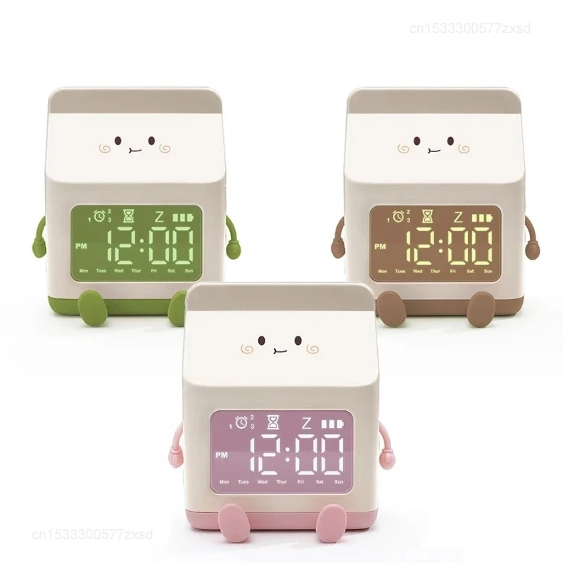 Creative Milk Box Digital Alarm Clock LED Night Light Digital Clock Children's Sleep Trainier for Home Bedroom Bedside Cute Tool