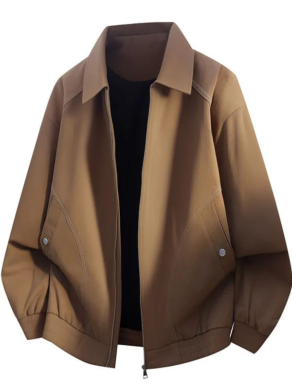 

American Retro Lapel Jaet Men's Loose Workwear Outerwear Casual Sle Bla Large Size Loose Fit Spring Season Polyester Fiber