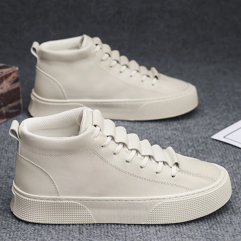 Zapatos informales con plataforma para hombre, Zapatillas de Deporte de lujo con costuras de cuero, color blanco, a la moda, para otoño, 2024