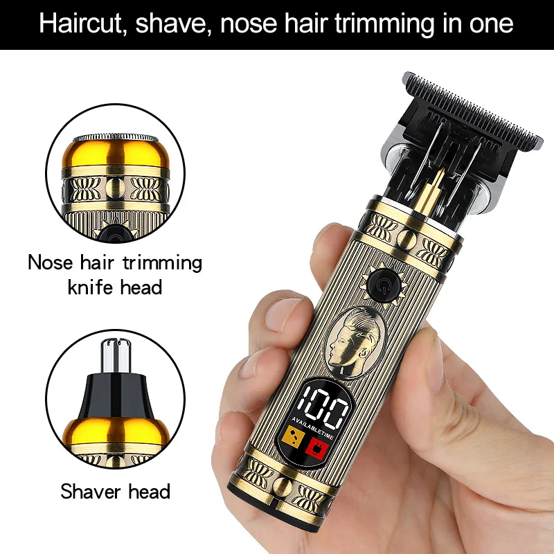 2pc/t9 Hair Clipper Shaver Nose Hair Trimmer Set Professional Hair Clipper Men's Barber Shop Electric Shaver Retro Barber