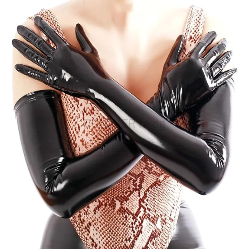 Women's Shiny Long Gloves Faux Leather Wet Look Arm Length Gloves for Ladies Hip-pop Fetish Sexy Catsuit Costumes Accessory