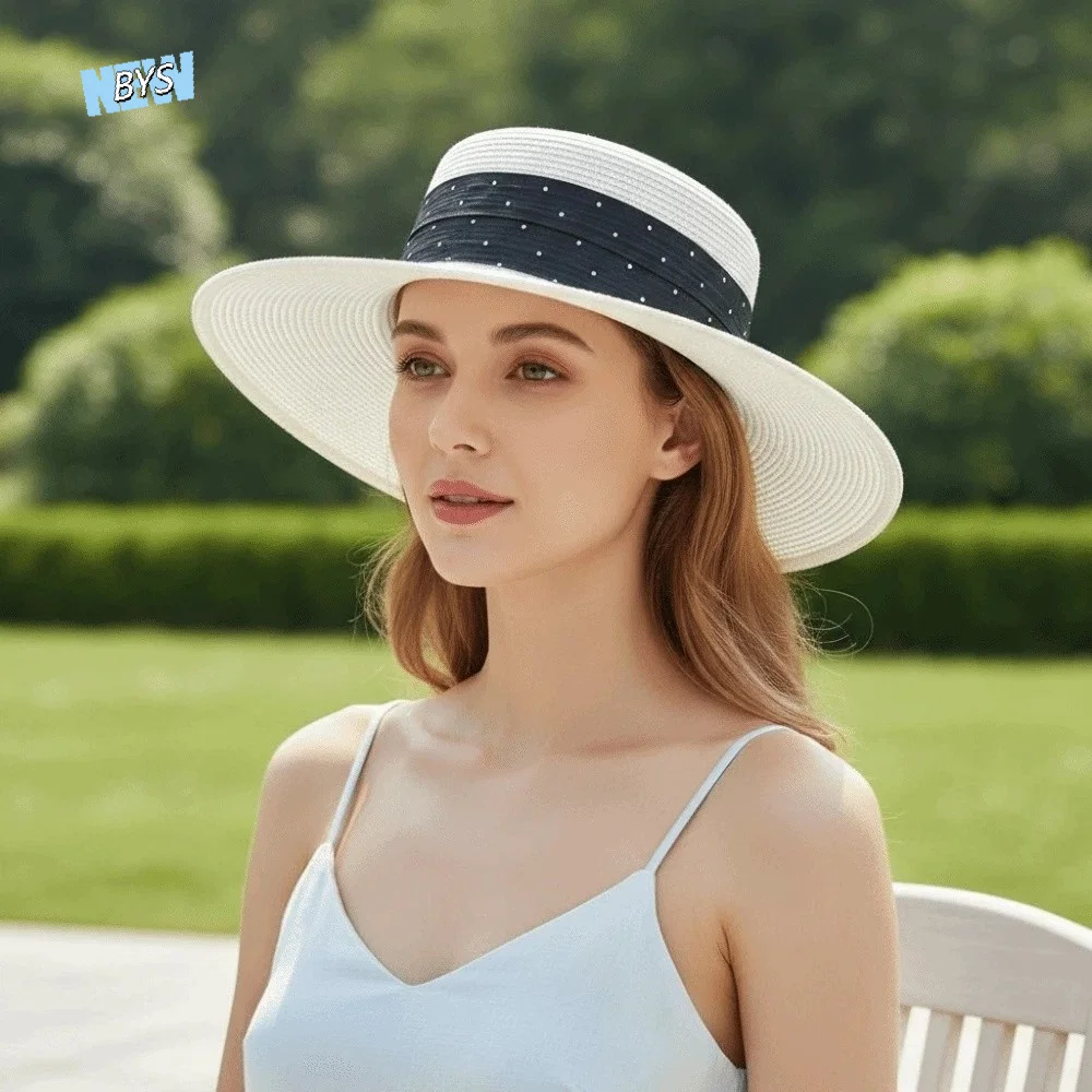 

Retro Korean Style Straw Woven Hat Wide Brim Flat Brim Sunscreen Bucket Hat Sunshade Concave Top Women's Sun Hat Hiking
