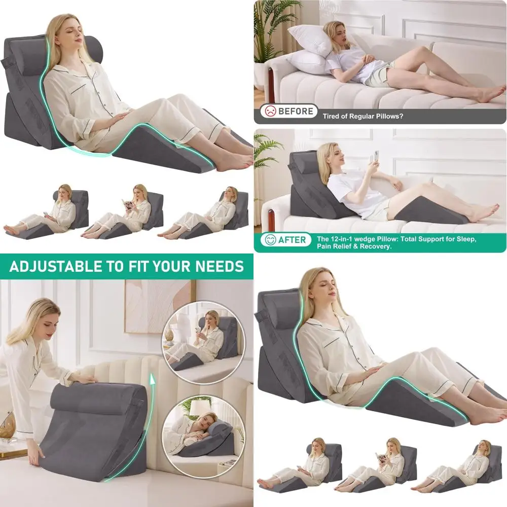 

Комплект ортопедических клиновых подушек для комфорта послеоперационного периода, облегчения боли в спине и поддержки ГНЕЦОГО цвета бархатно-серого цвета