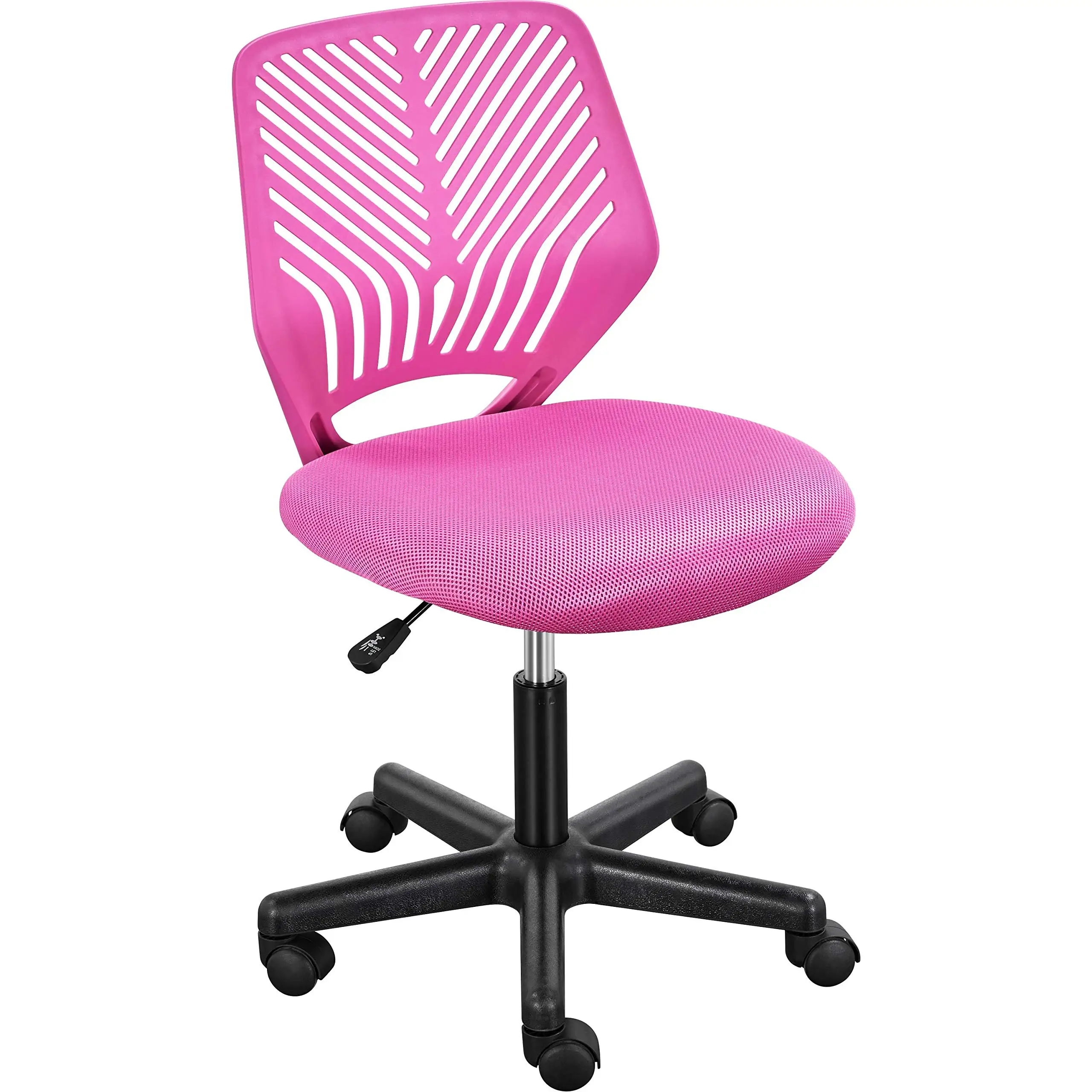 Swivel Desk Chair, Low Back Armless Student Chair, Height Adjustable Seating, Comfortable Study Chair, Rose Red