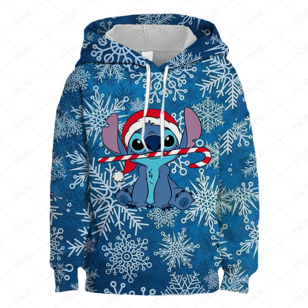 Stitch Iong-sleeved Sweatshirt For Girls Merry Christmas Autumn Thin Round Neck Sweatshirt Anime Cartoon Joint Fashion Trend Top