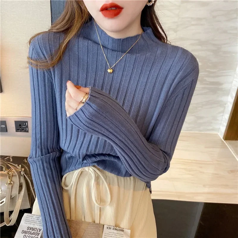 2023 New Fashion Turtleneck Sweater Women Spring Autumn Solid Knitted Pullover Slim Soft Jumper Sweater Female Bottoming Tops