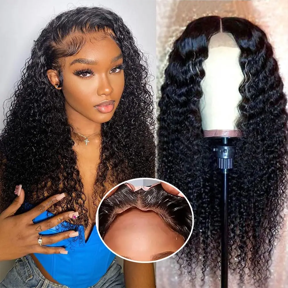 Deep Wave Glueless Wig Pre-Cut 5x5 6x4 HD Lace Wig 180% Pre-Plucked Natural Wave Glueless Curly Human Hair Wigs For Women Bling