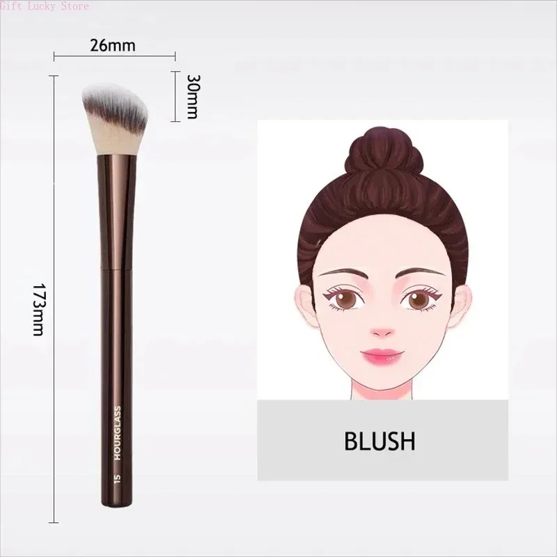 Brosse à Blush sablier No.15, brosse de maquillage pour Contour des points coudés avec cheveux synthétiques doux, manche en métal