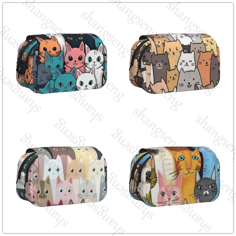 

Cartoon Anime Cat Double Layer Flip Pencil Bag School Supplies Children's Pencil Box Storage Cosmetic Bag Gift