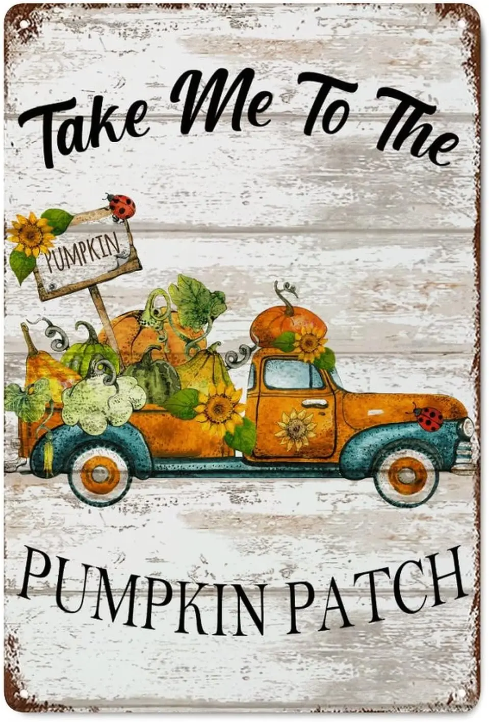 Retro Metal Signs Take Me to The Pumpkin Patch Fall Truck Metal Tin Sign Poster Decorative Fall Maple Leaves Sign Metal Vintage