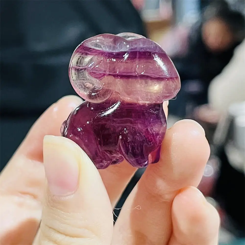 2PCS Colored Fluorite Sheep Carving 3.4cm Natural Quartz Healing Stone Polished Home Decor Animal Craft Gift