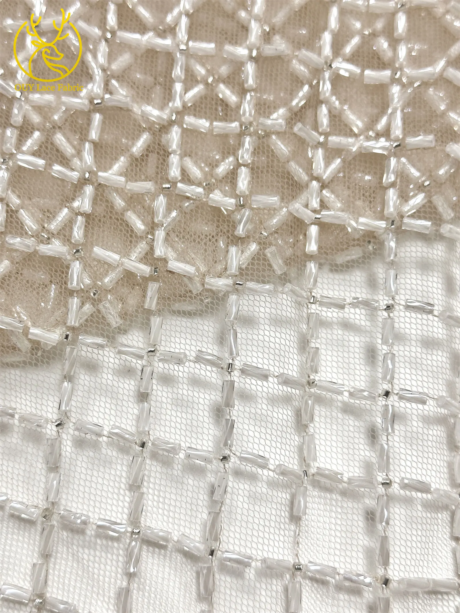 Luxuriöser französischer Perlenstickerei-Spitzenstoff 2026 – Französische Bugle-Perlen auf Mesh-Tüll-Spitze, nigerianisch, für Damen-Abendkleider, Nähmaterial, 5 Yards – Detail 22