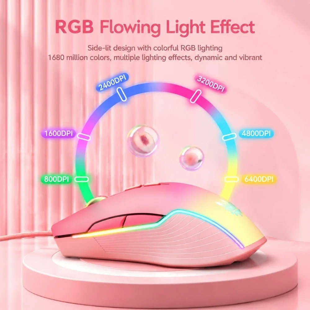 RGB LED Light CW905 Wired Gaming Mouse Adjustable 6400DPI 7 Buttons Optical Gaming Mouse USB Gaming Mouse for Daily Use