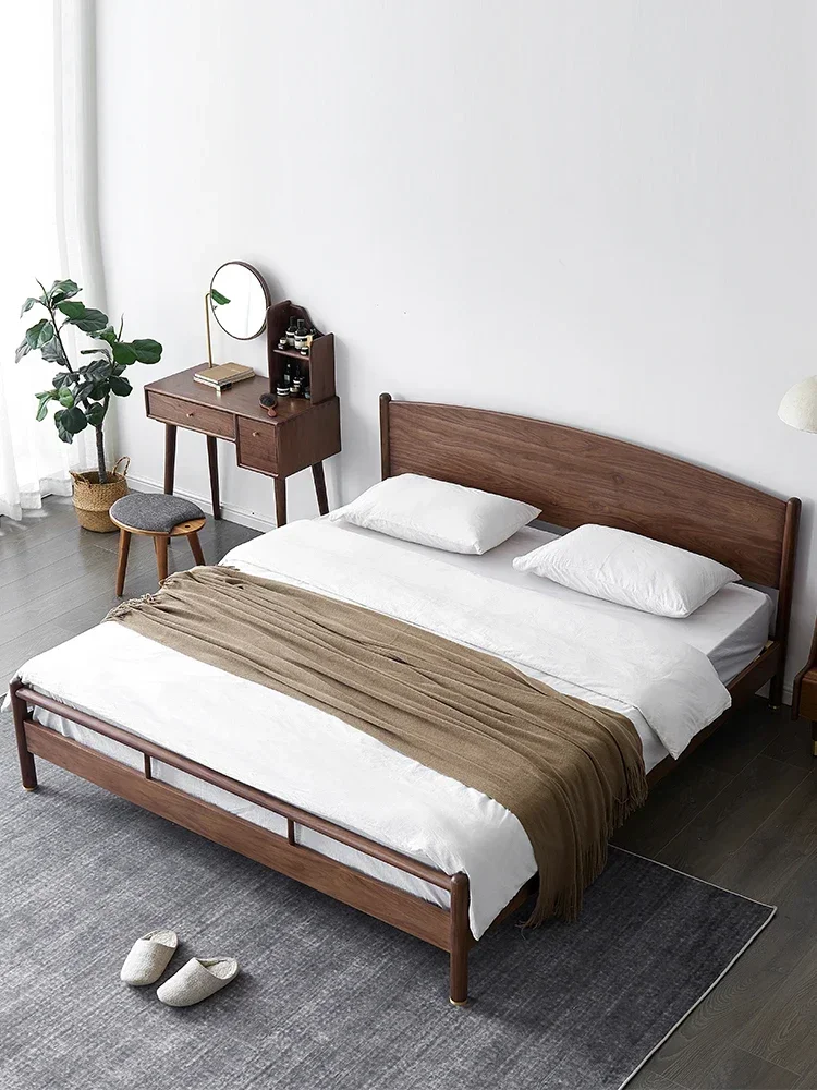 Simple Modern Style Solid American Black Walnut Wood Light Luxury Queen Size Bed Frame King Size