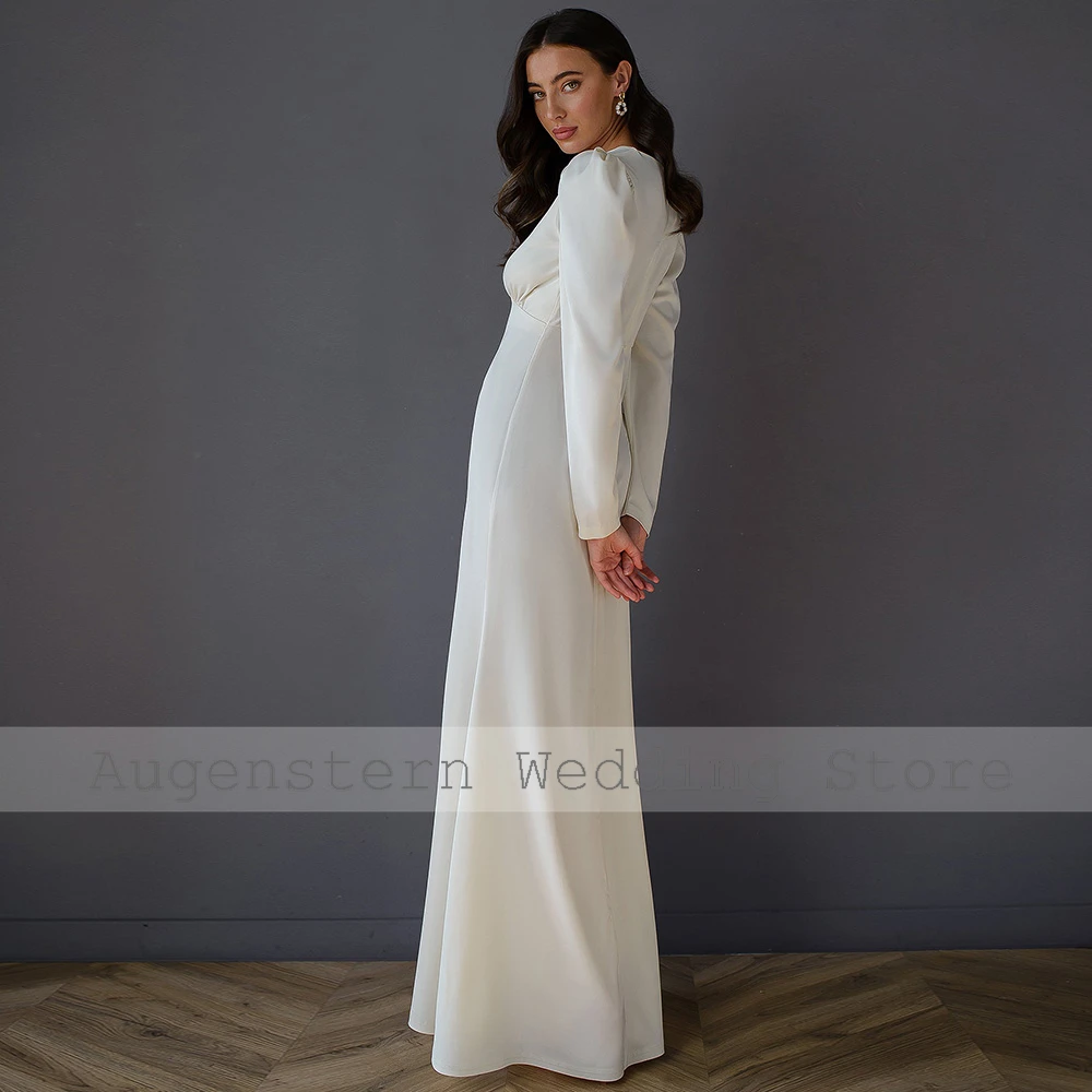 Simples vestidos de convidados do casamento cetim sereia/trompete vestidos de festa de casamento marfim com decote em v plissado split vestidos de casamento feminino maxi