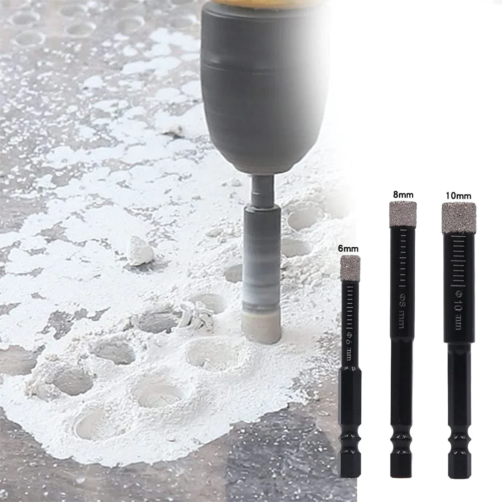 3 sztuki diamentowe końcówki suche wiertła 6/8/10mm uchwyt sześciokątny wykrojnik otworów otworów do płytka porcelanowa marmurowych narzędzi wiercenia w murze