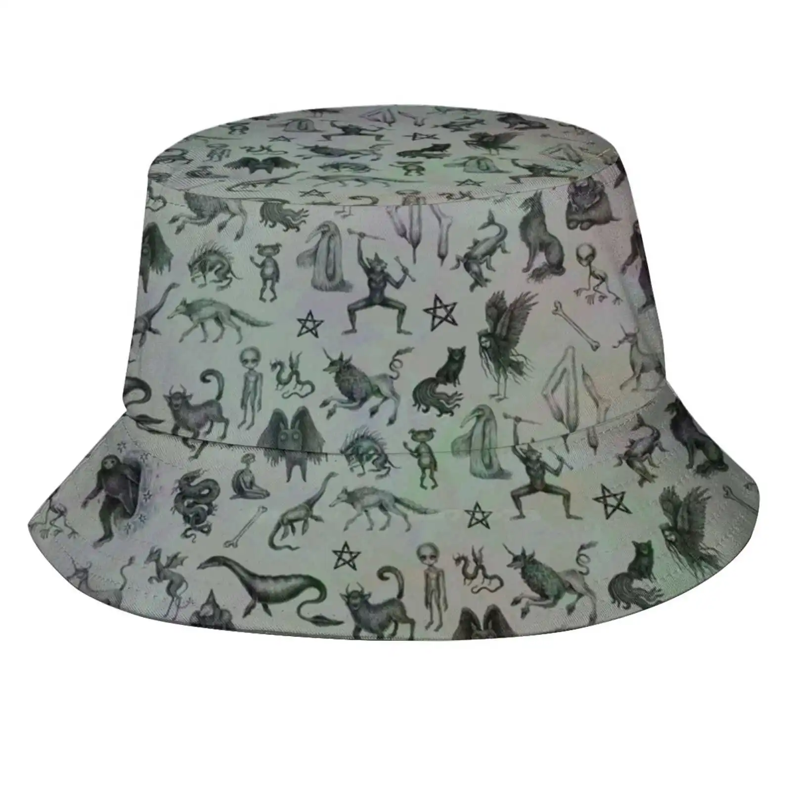 Cryptid Crew Print Bucket Hats Sun Cap Cryptid Mothman Bigfoot Sasquatch Monster Loch Ness Dover Demon Folklore Magick Spooky