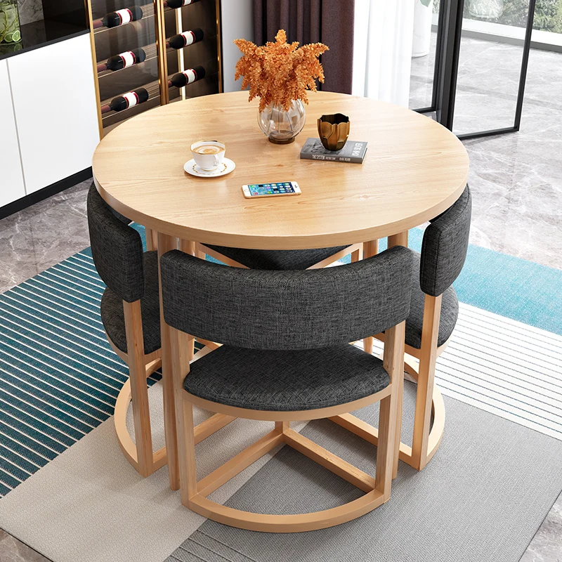 Round Mobile Dining Tables Set Kitchen 4 Chairs Center Wood Table Extendable Minimalist Parlor Floor Mesa Comedor Home Furniture