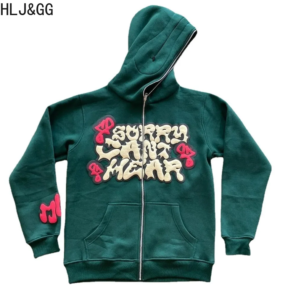 HLJ & GG-Sudadera informal con capucha y estampado de letras para mujer, abrigo holgado de manga larga con cuello de pico y bolsillos, estilo Harajuku, Unisex, novedad de primavera