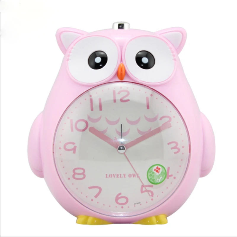 Cute Cartoon Owl Children Student Wake Up Alarm Clock Bedroom Bedside Clock Mute Sweeping Glowing Metal Cartoon Without Battery