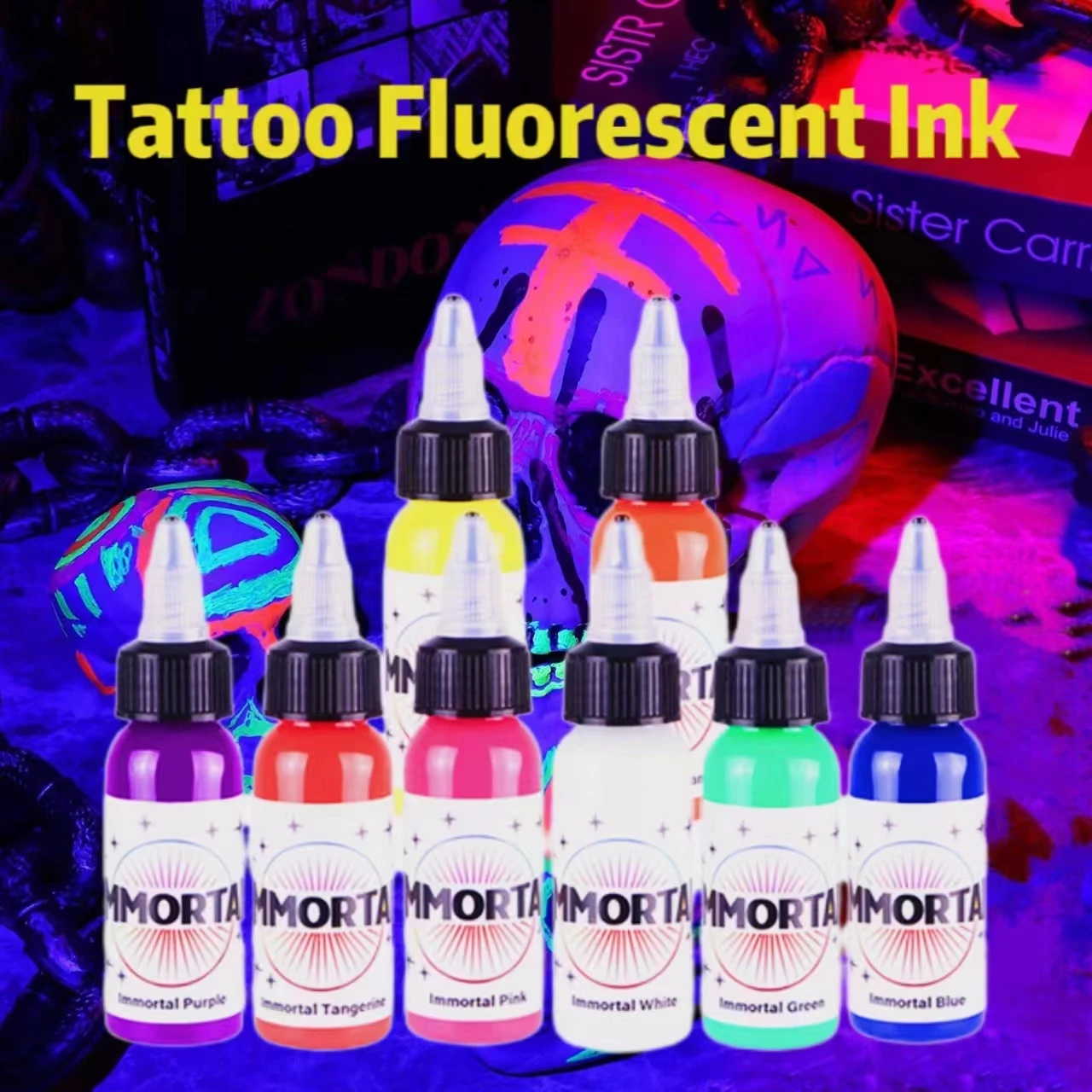 8pcs Fluorescent Tattoo Ink, Professional Tattoo Pigment, Tattoo Painting Tattoo Supplies, Professional Supply For Body Art,