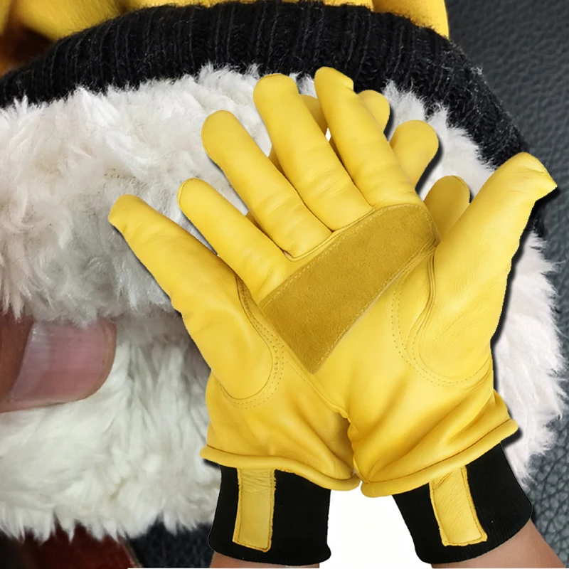 

Mens Winter Gloves Cowhide Leather Fleece Lined for Skiing Motorcycle Riding Snowboarding Warm